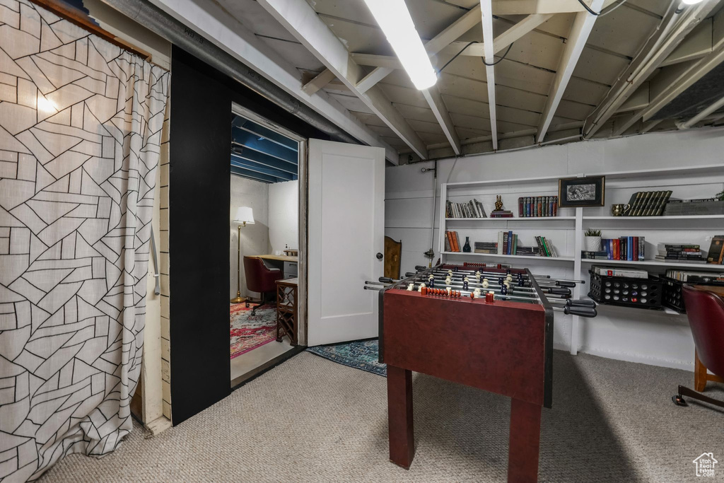 Rec room with carpet floors