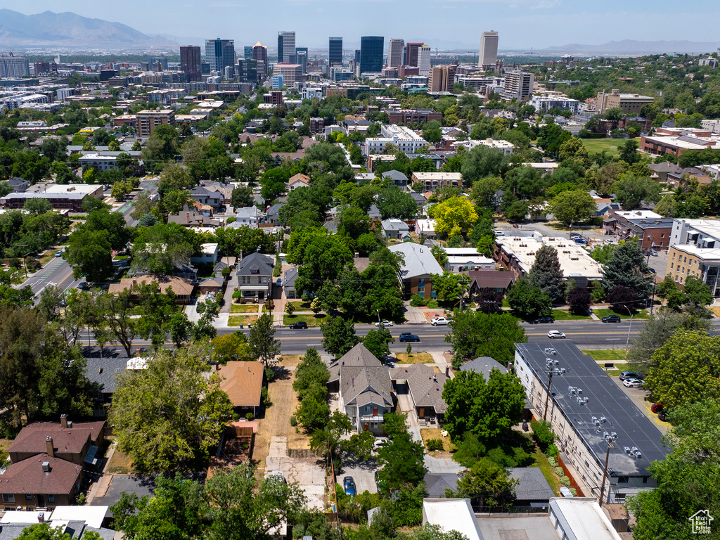 View of urban area with a mountain backdrop