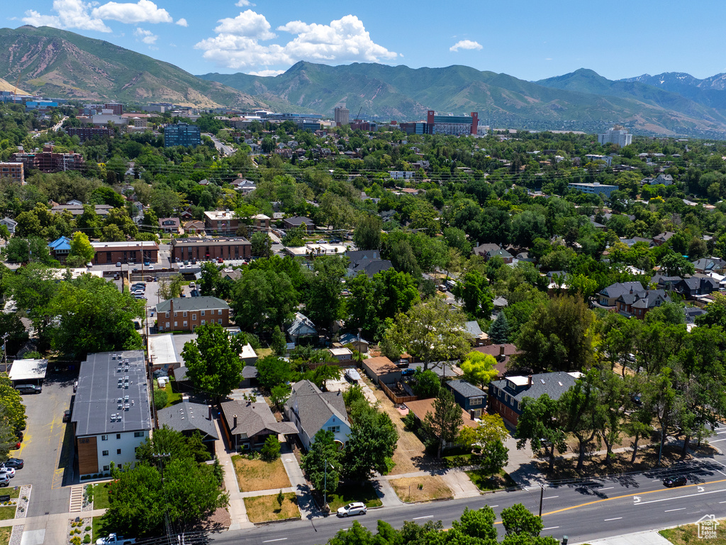 Bird\'s eye view of a mountain backdrop