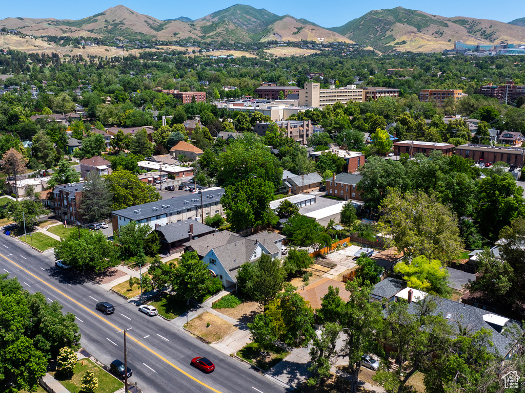Aerial view of a mountainous background
