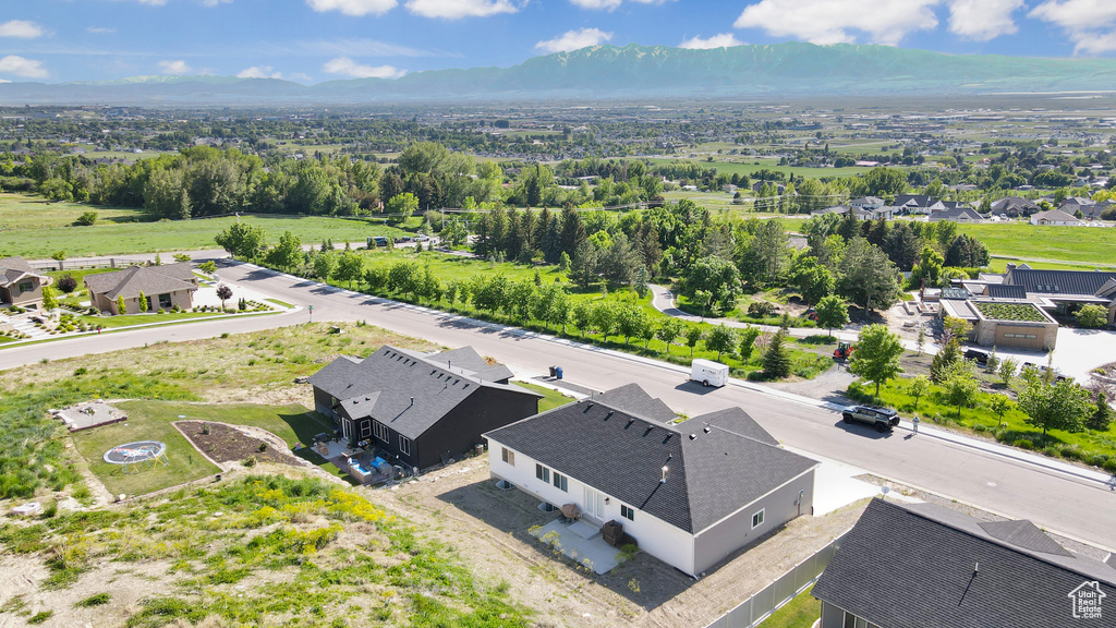 Aerial perspective of suburban area with mountains