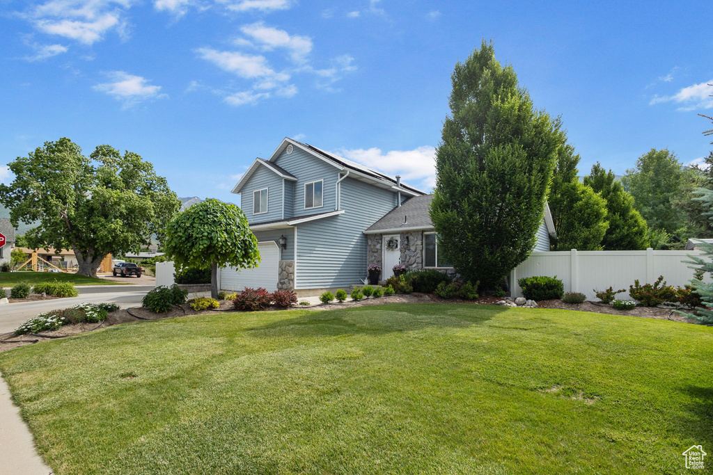 View of front of property featuring stone siding