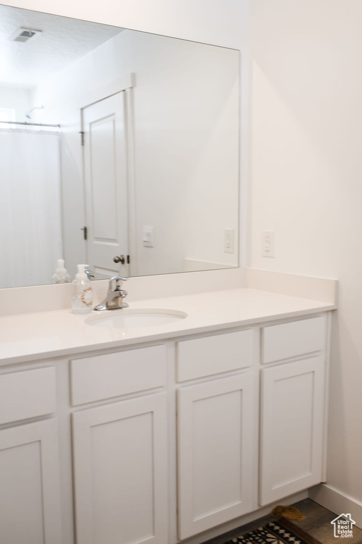 Bathroom with vanity and wood finished floors