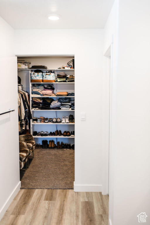Walk in closet featuring wood finished floors