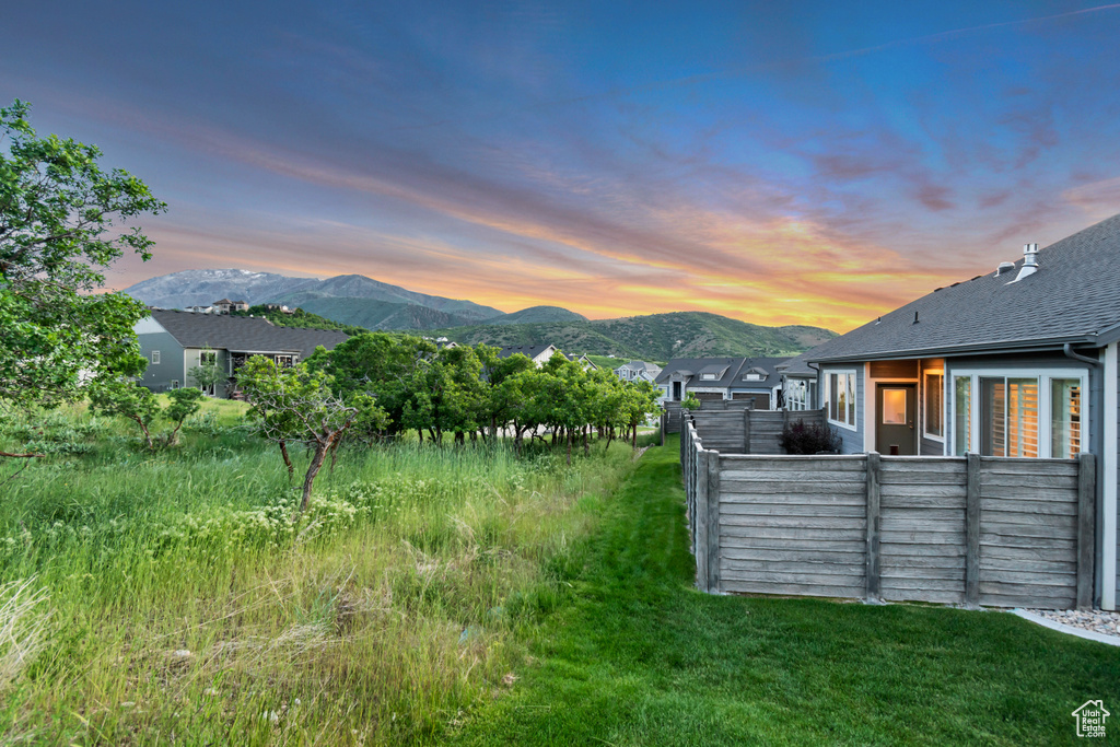 View of yard with a mountain view