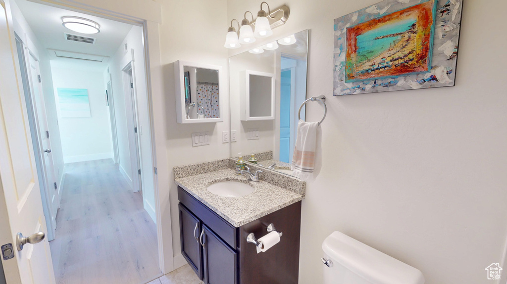 Bathroom with vanity and wood finished floors