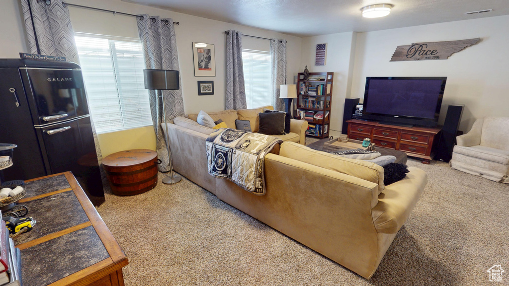 View of carpeted living area