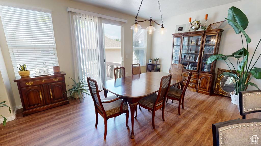 Dining area featuring light wood-style flooring