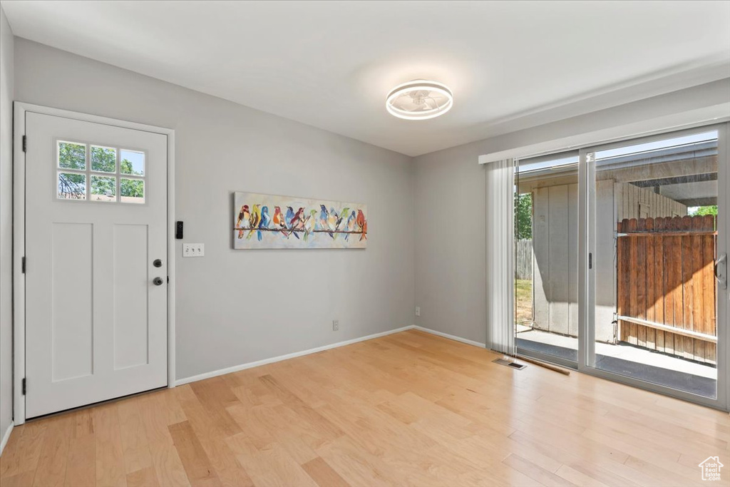 Foyer entrance featuring light wood-style floors and healthy amount of natural light