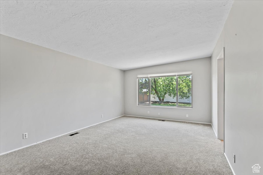 Spare room featuring carpet floors and a textured ceiling