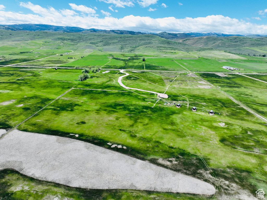 Overview of rural landscape with a mountainous background
