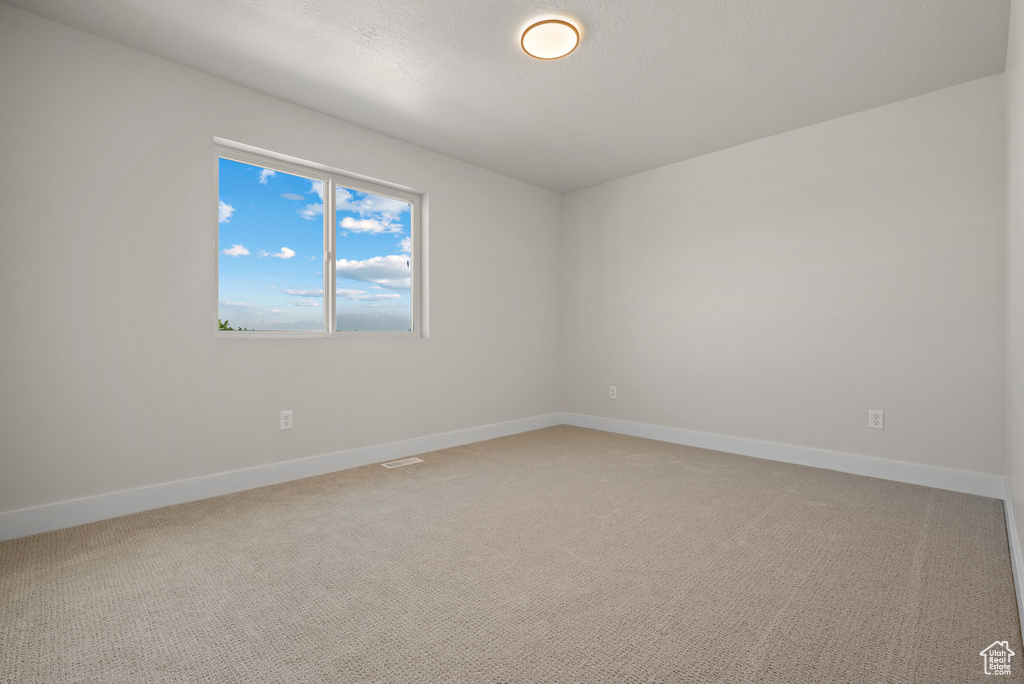 Empty room featuring baseboards and light colored carpet
