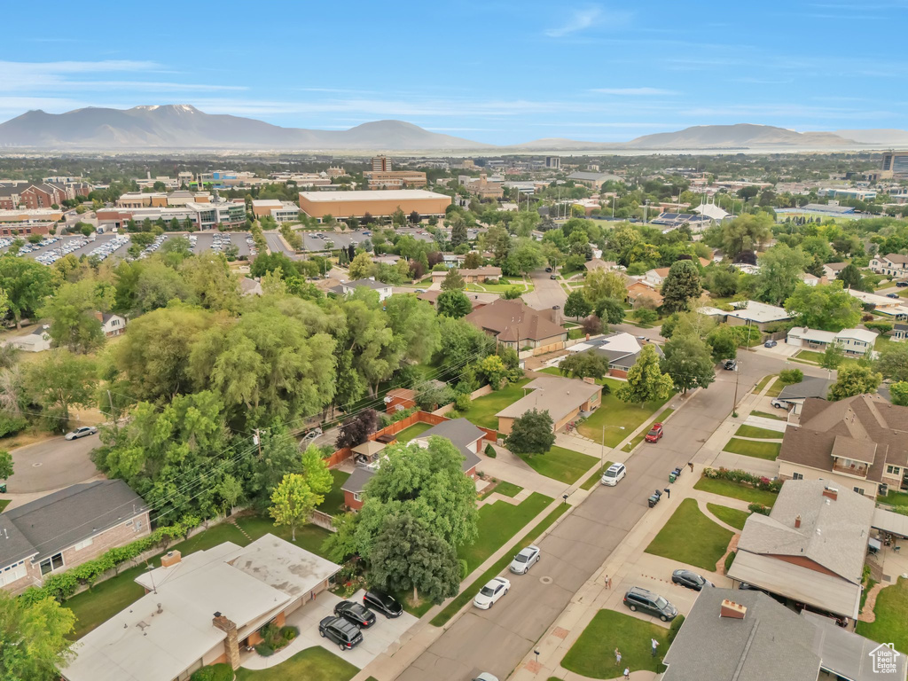 Drone / aerial view of a mountainous background