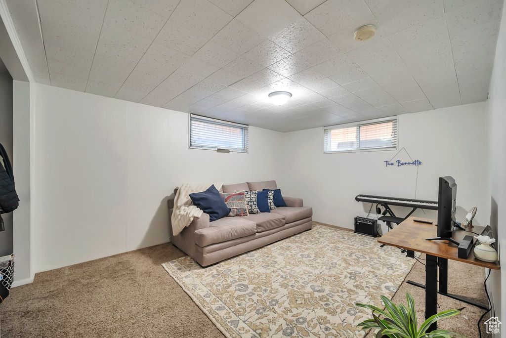 Living room with carpet and plenty of natural light