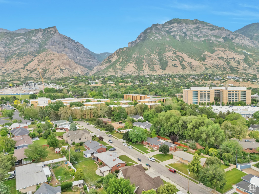Aerial view of a mountainous background