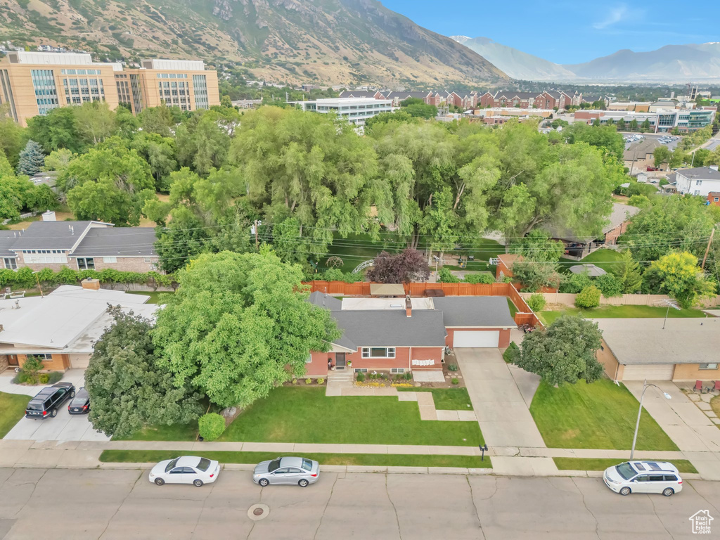 Aerial view of a mountain backdrop