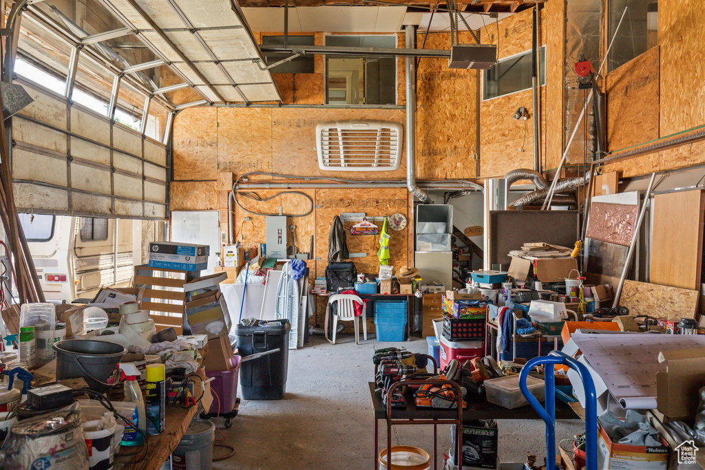 Garage featuring electric panel
