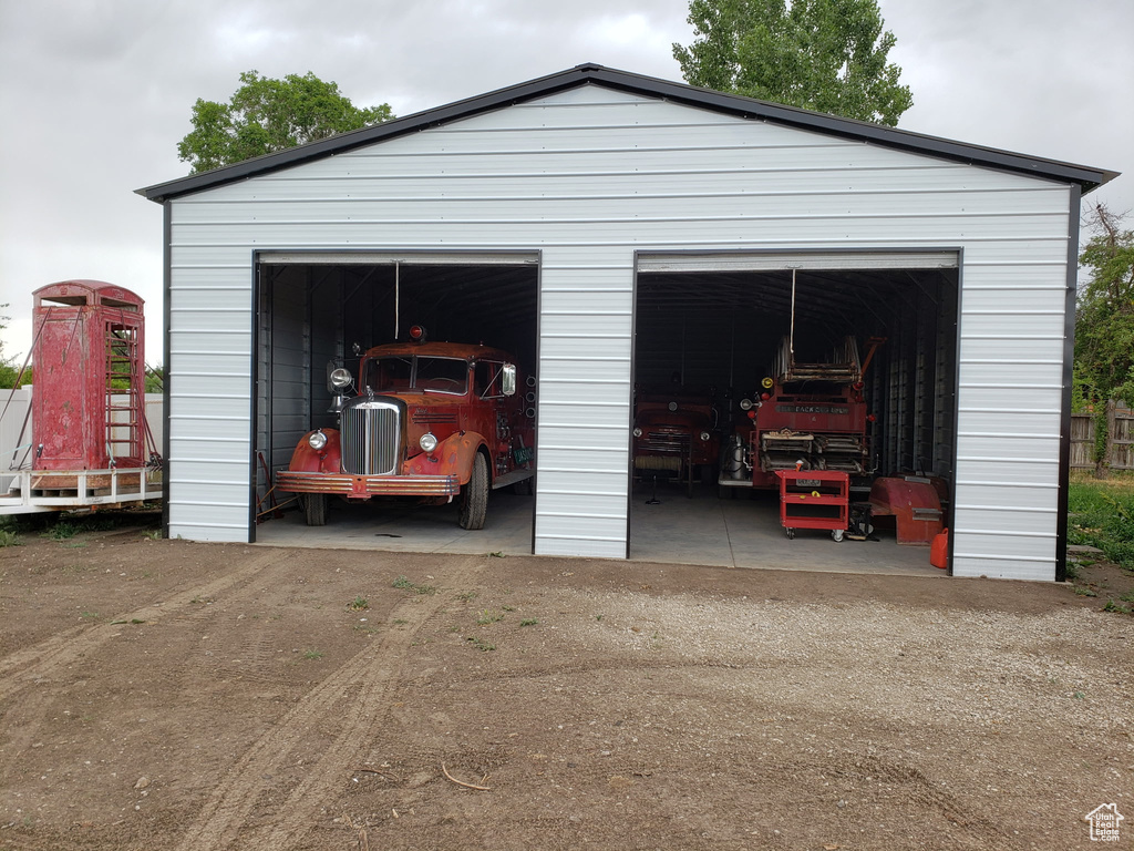 View of detached garage