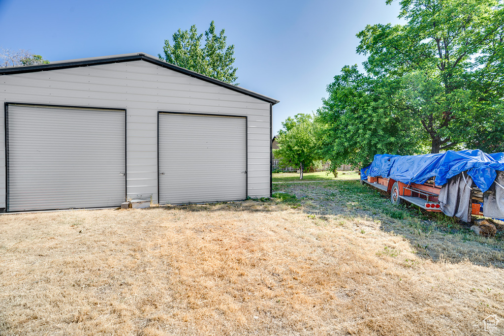 View of detached garage