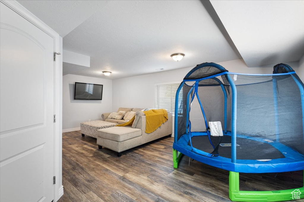 Rec room featuring wood finished floors and baseboards
