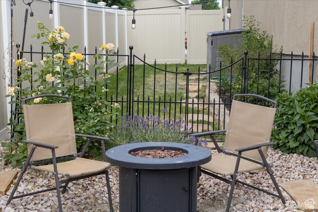 View of patio / terrace featuring a fire pit