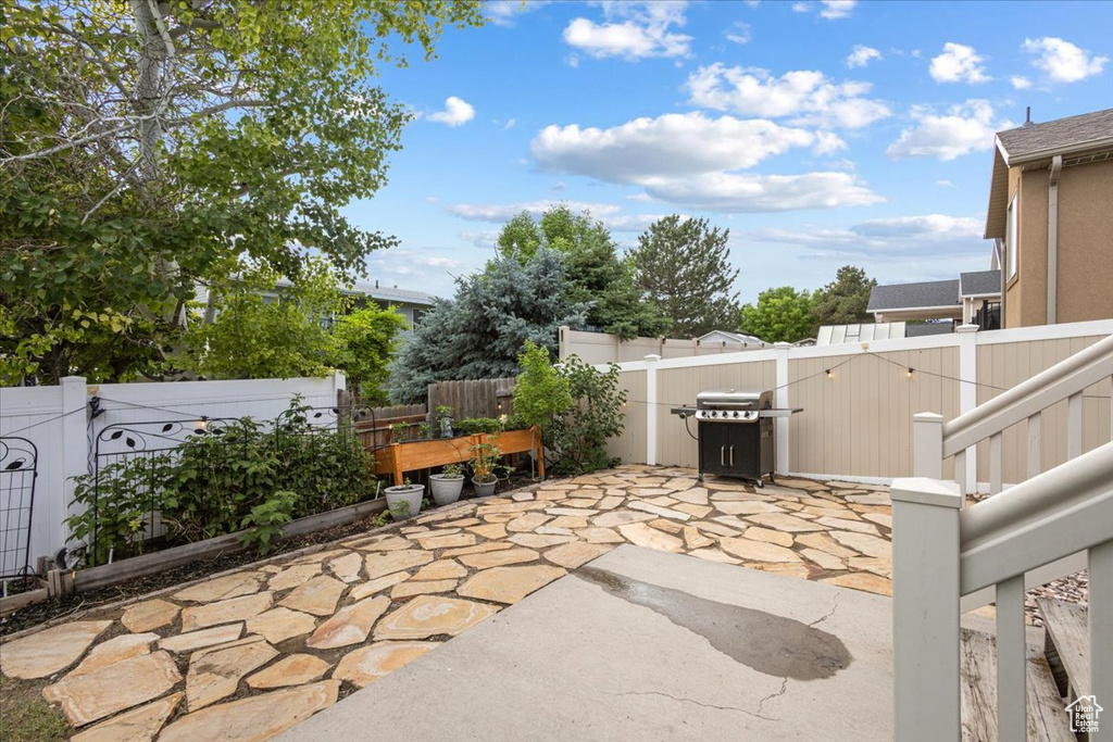 View of patio featuring grilling area