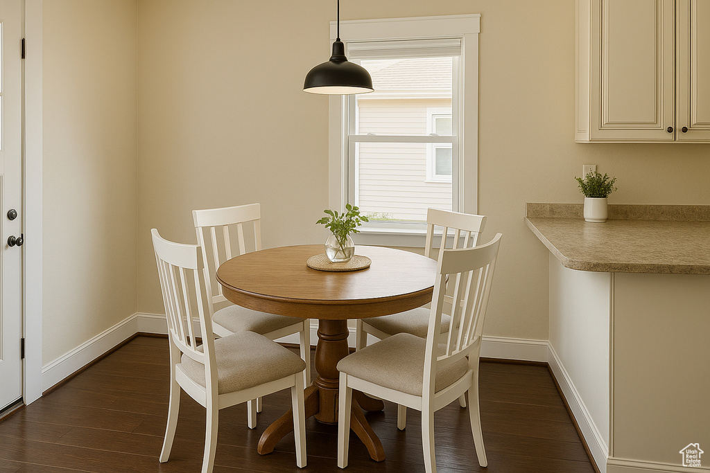 Dining room with dark wood finished floors