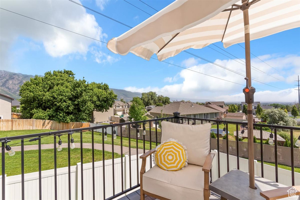 Balcony with a mountain view