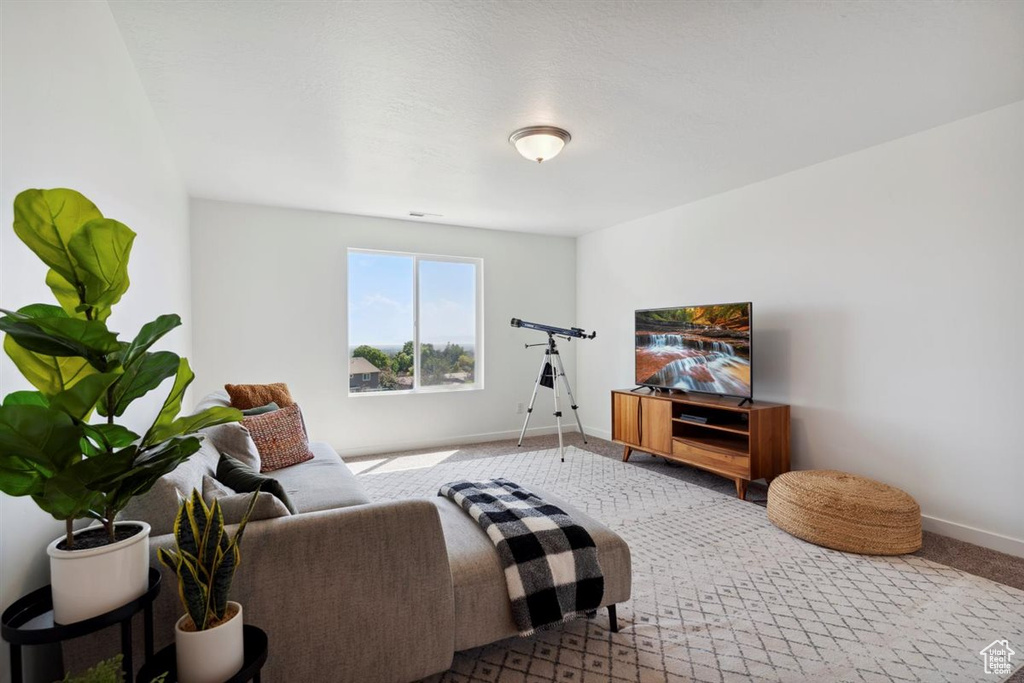 Living room with carpet and baseboards