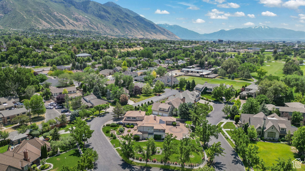 Aerial perspective of suburban area with mountains