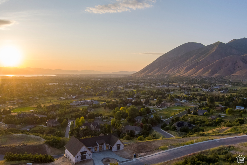Aerial view at dusk of a mountain view