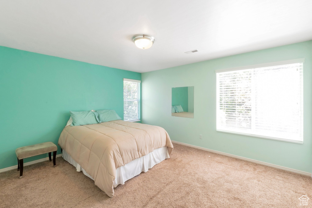 Carpeted bedroom with baseboards