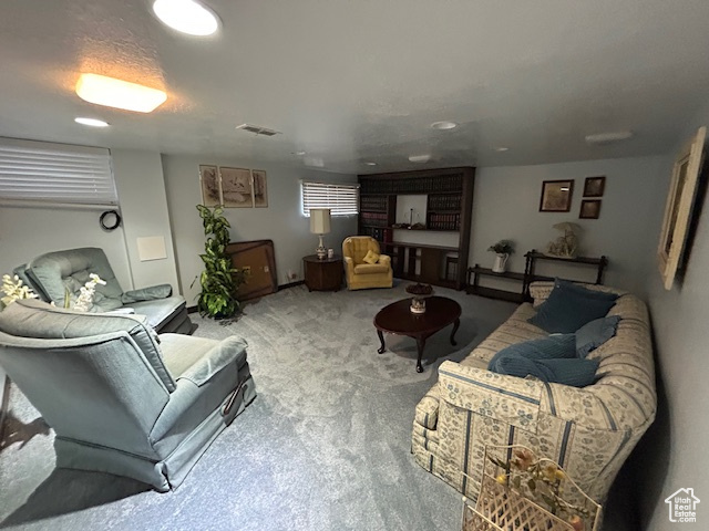 Living room featuring carpet