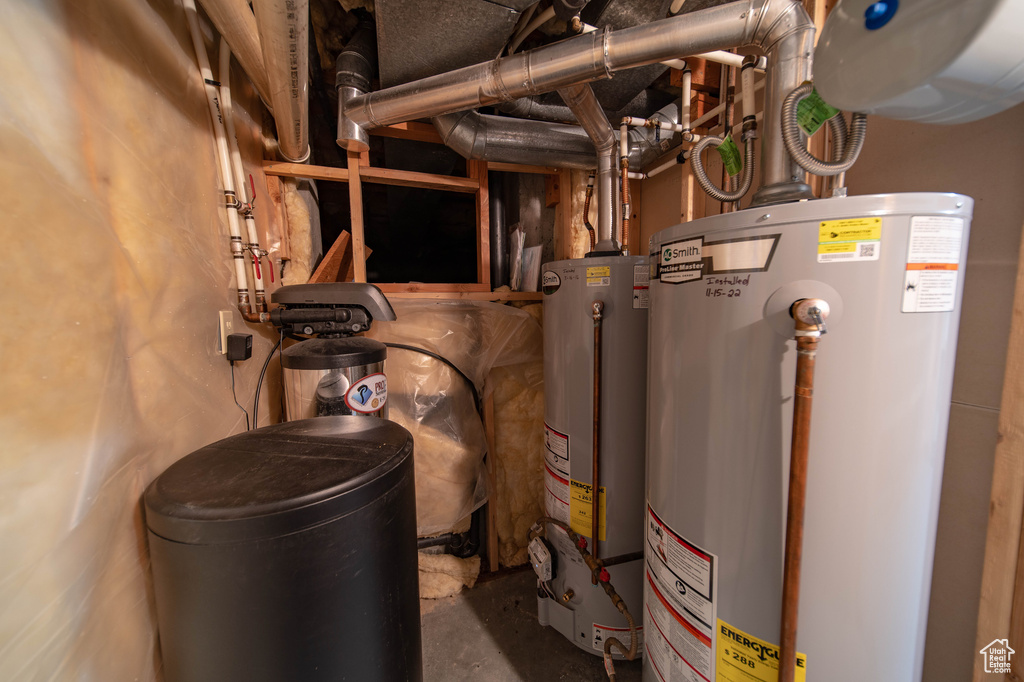Utility room featuring water heater