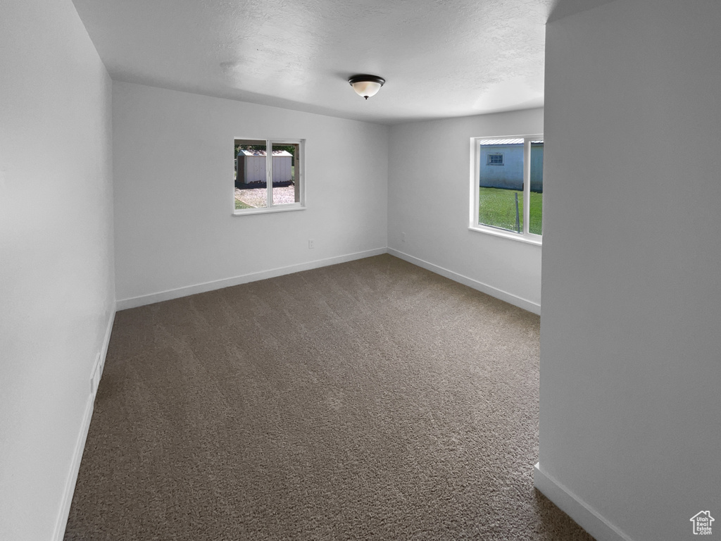 Unfurnished room featuring carpet flooring and a textured ceiling