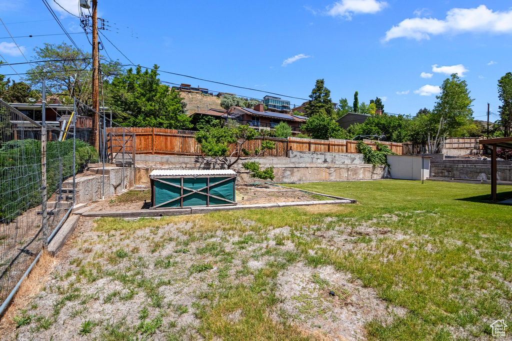 View of fenced backyard