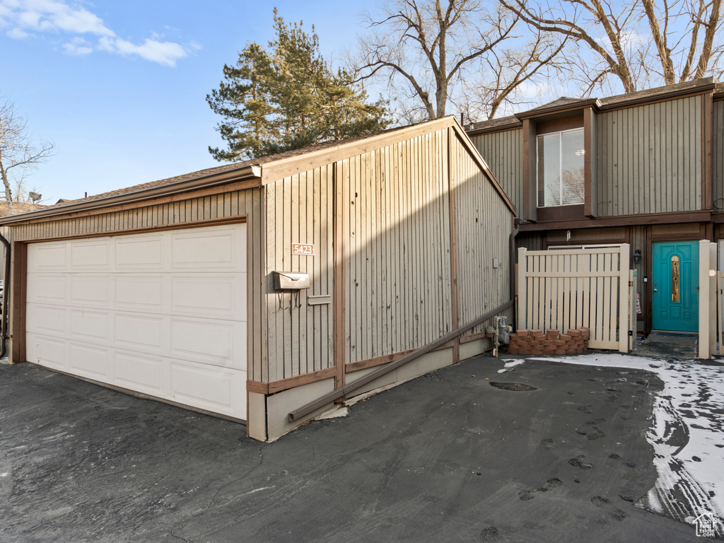 View of detached garage