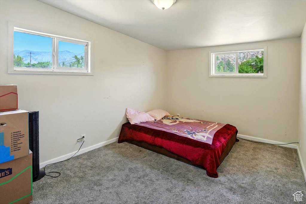 Carpeted bedroom with baseboards