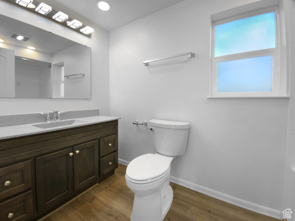 Full bathroom with vanity and wood finished floors