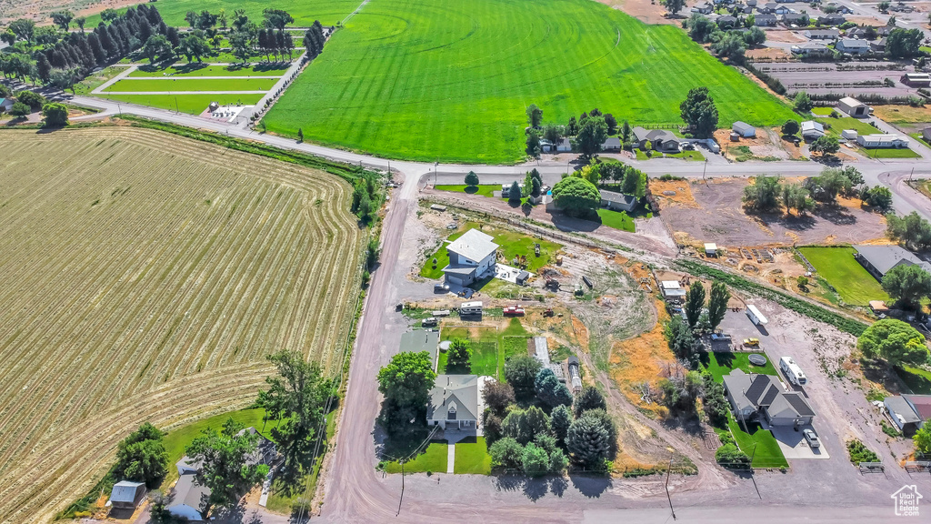 Aerial overview of property\\\'s location with large plots for crops and rural landscape