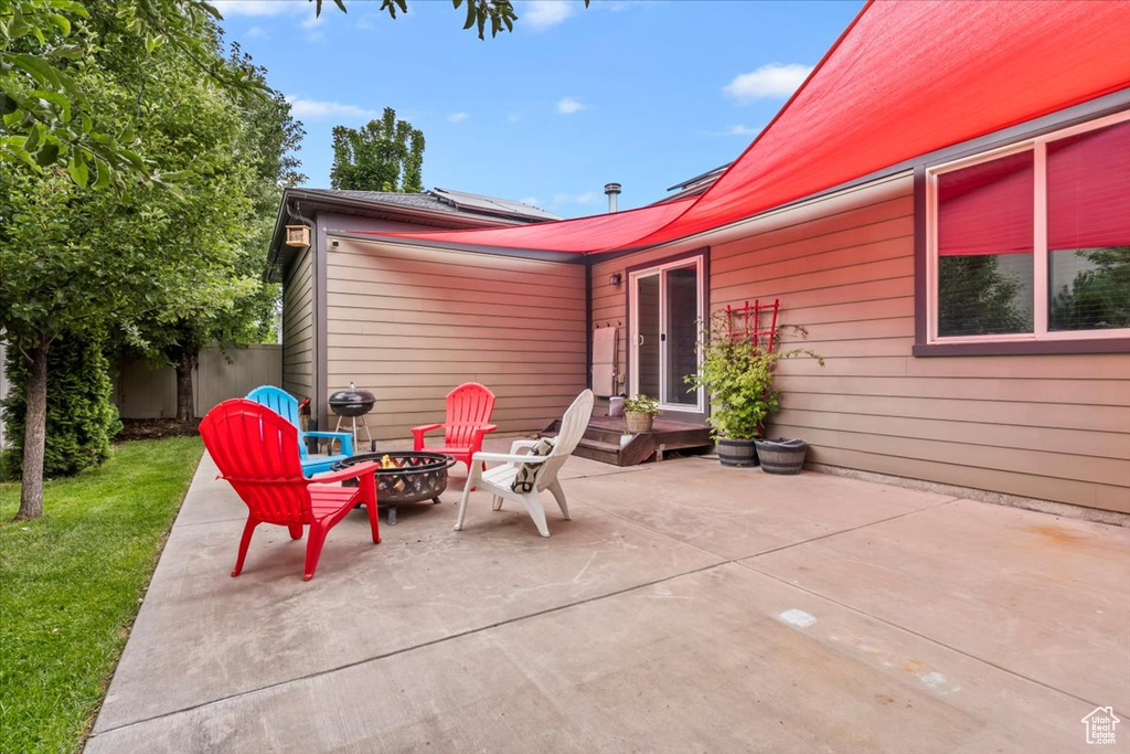 View of patio / terrace featuring a fire pit