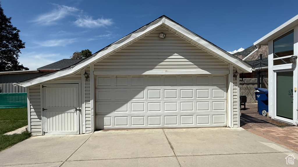 View of detached garage