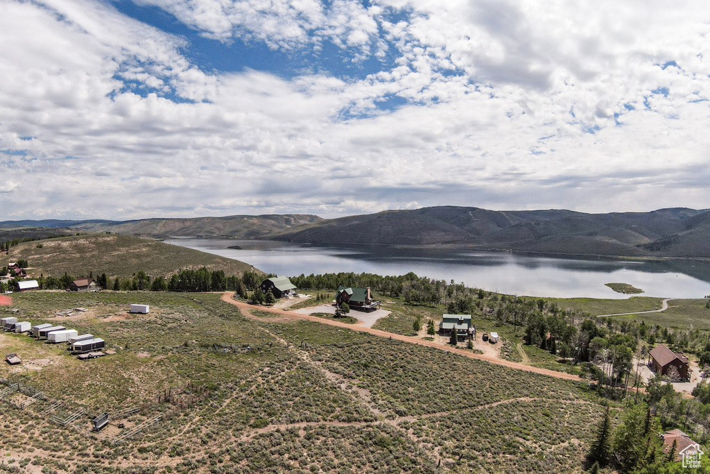 Aerial view of a water and mountain view