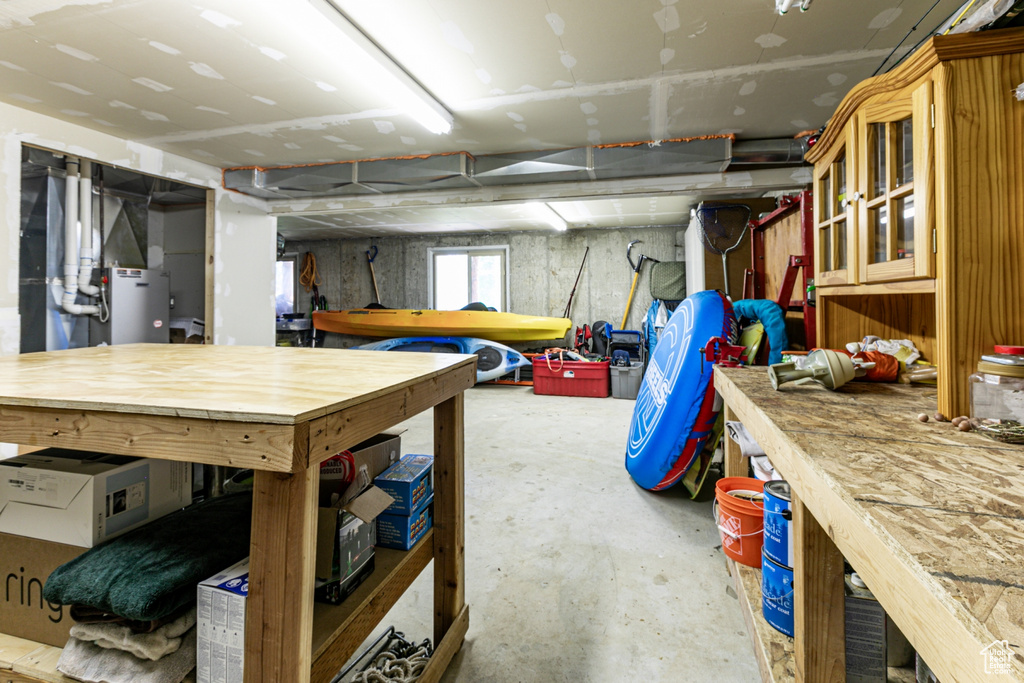 Garage with a workshop area