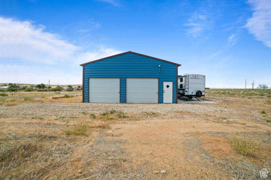 View of detached garage