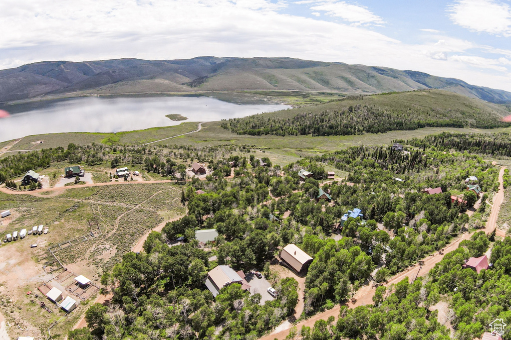 Bird's eye view of a water and mountain view