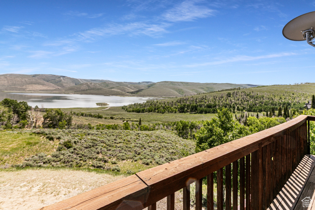 View of mountain backdrop with a large body of water