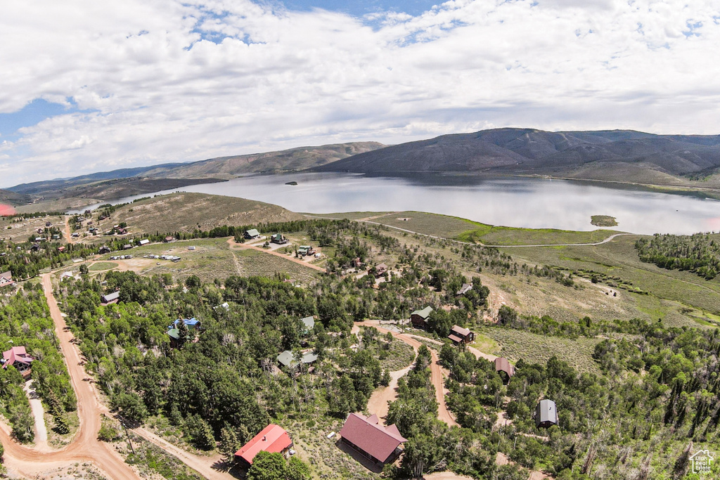 Aerial view of a water and mountain view