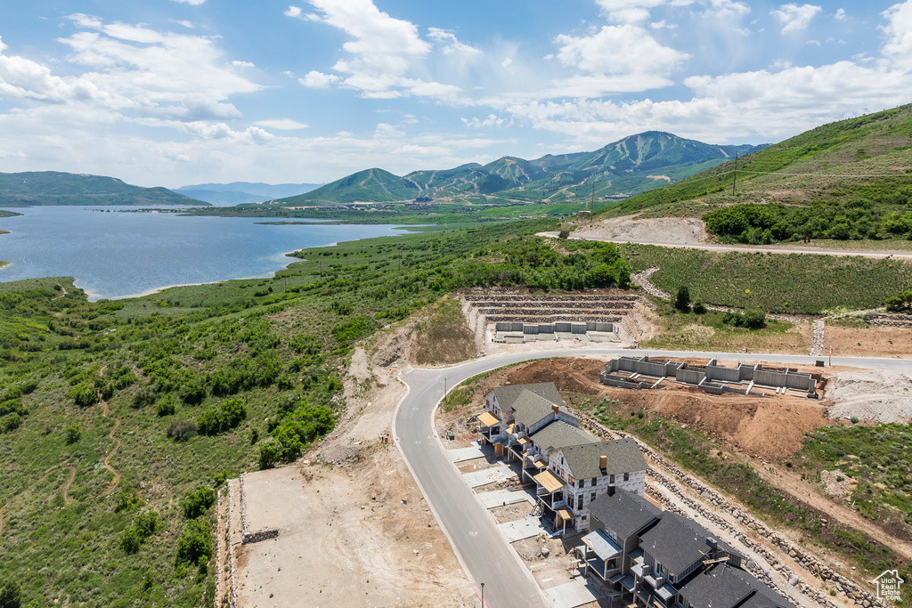 Aerial view of a water and mountain view