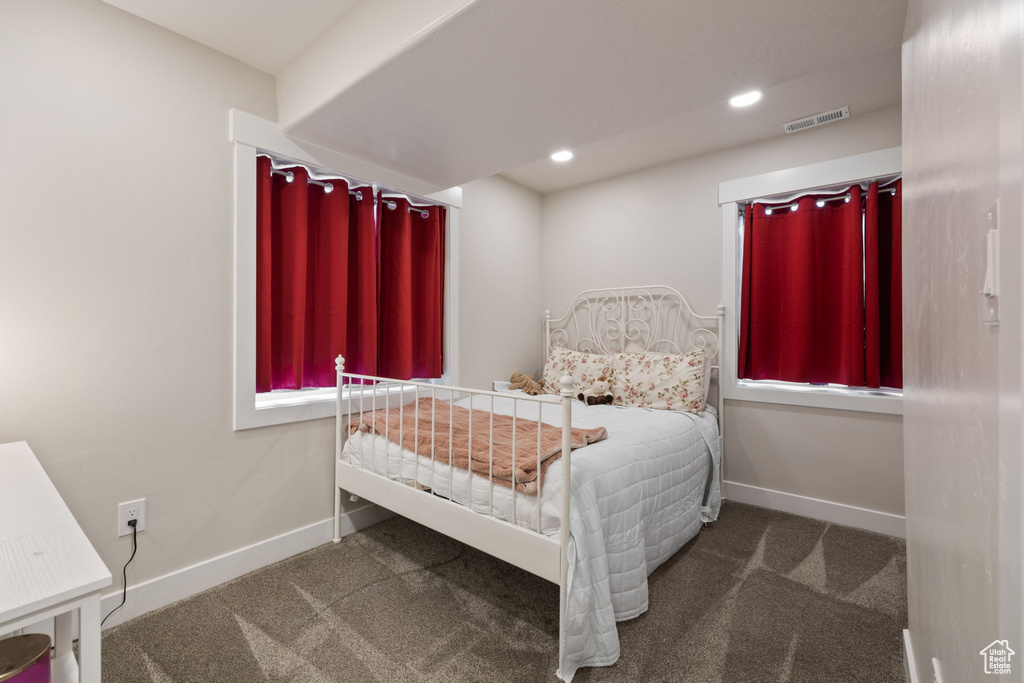 Bedroom with carpet flooring and recessed lighting